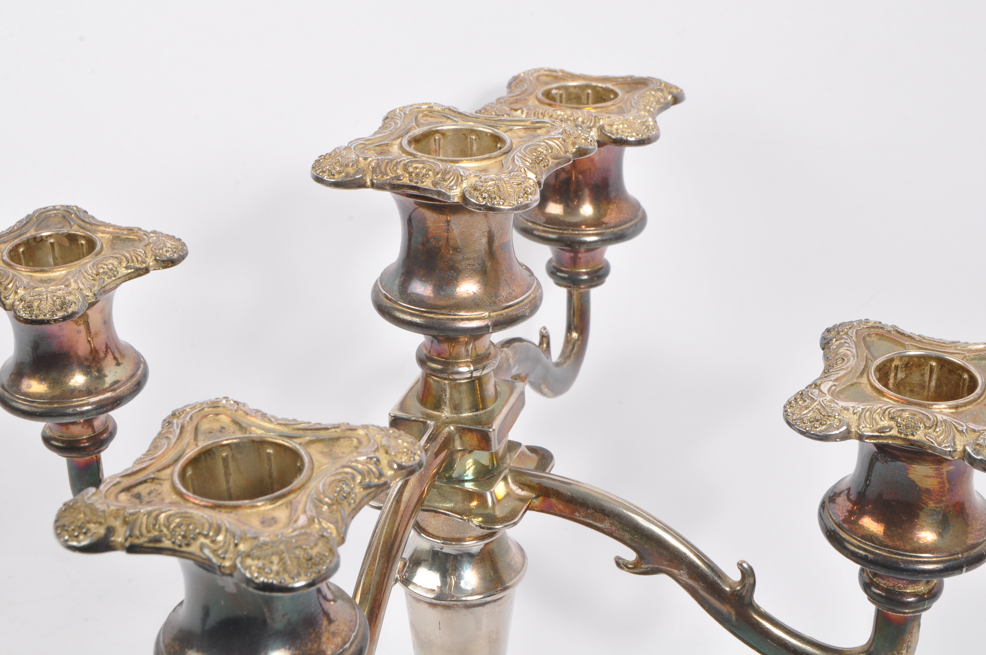 PAIR OF SILVER PLATED COLUM CANDLESTICKS & CANDELABRA - Image 5 of 7
