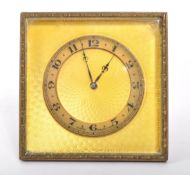 ART DECO BRASS CASED GILT GUILLOCHE ENAMEL TRAVEL EASEL CLOCK