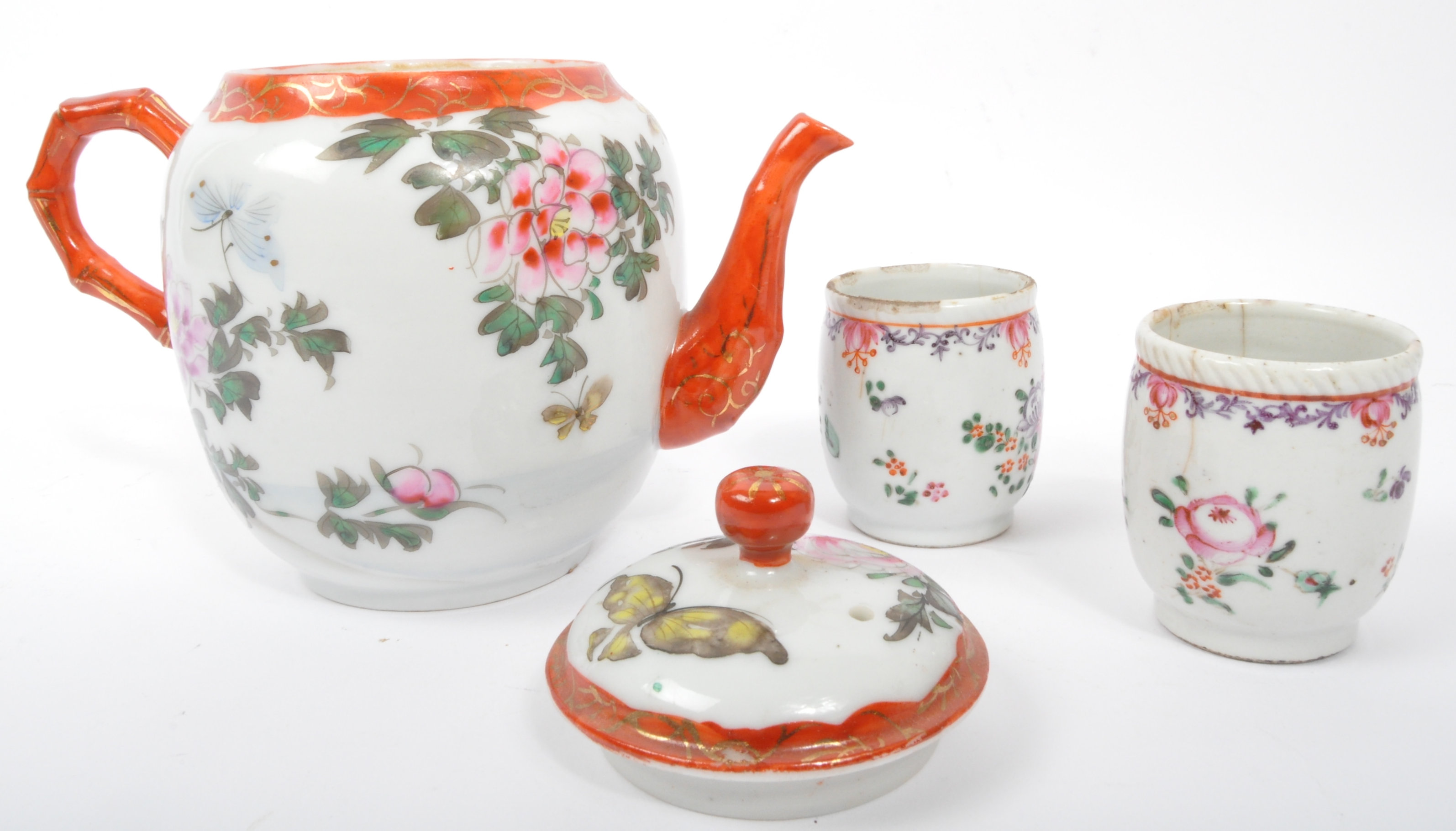 1920S CHINESE HAND PAINTED PORCELAIN TEA POT T/W CUPS - Image 5 of 5