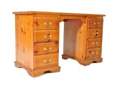 20TH CENTURY COUNTRY PINE REVIVAL TWIN PEDESTAL DESK