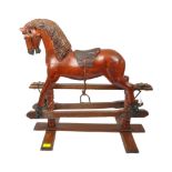 REPRO VICTORIAN CARVED WOOD ROCKING HORSE WITH LEATHER SADDLE