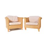 PAIR OF RATTAN WICKER TUB CONSERVATORY ARMCHAIRS