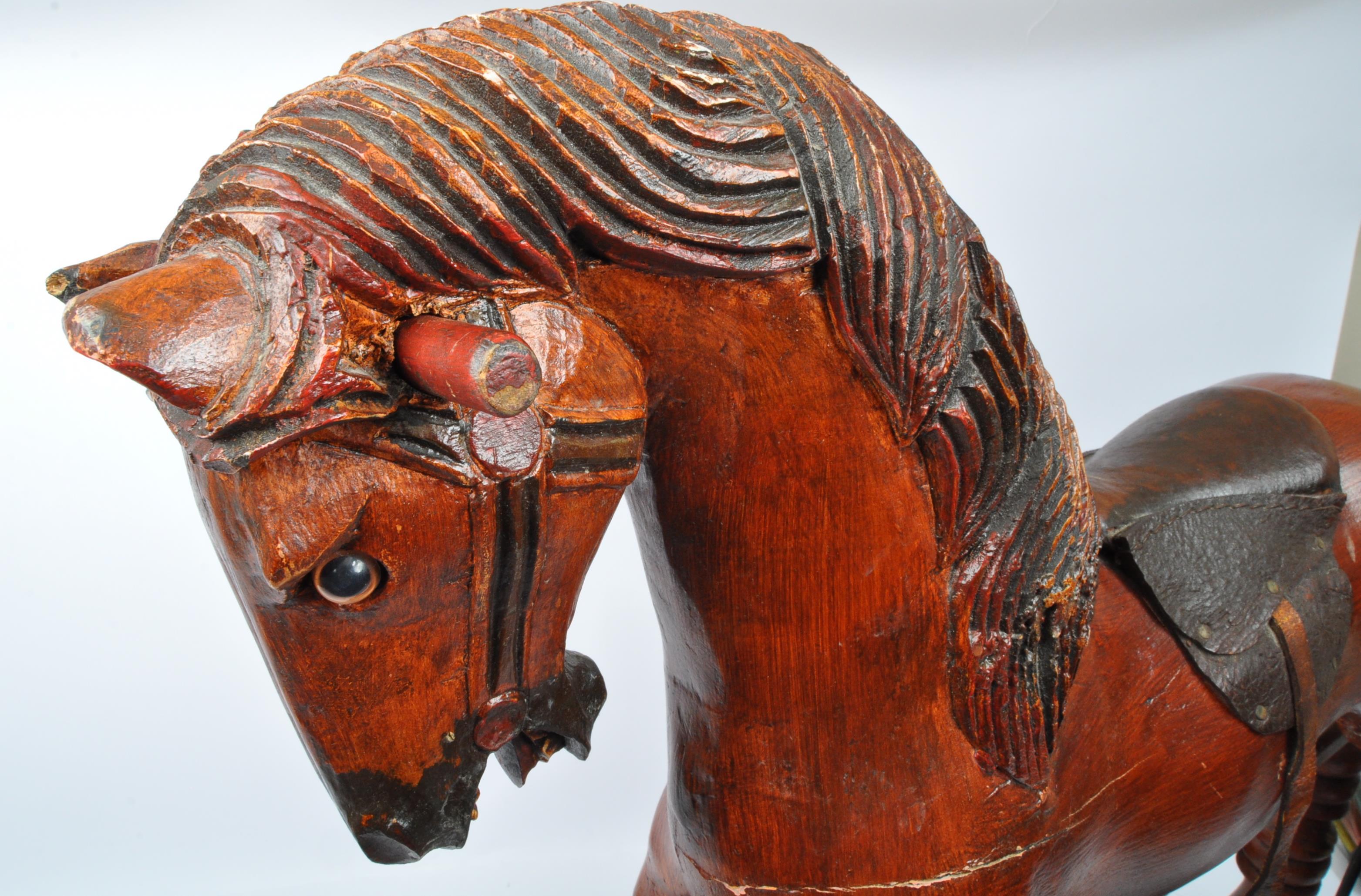 REPRO VICTORIAN CARVED WOOD ROCKING HORSE WITH LEATHER SADDLE - Image 3 of 5