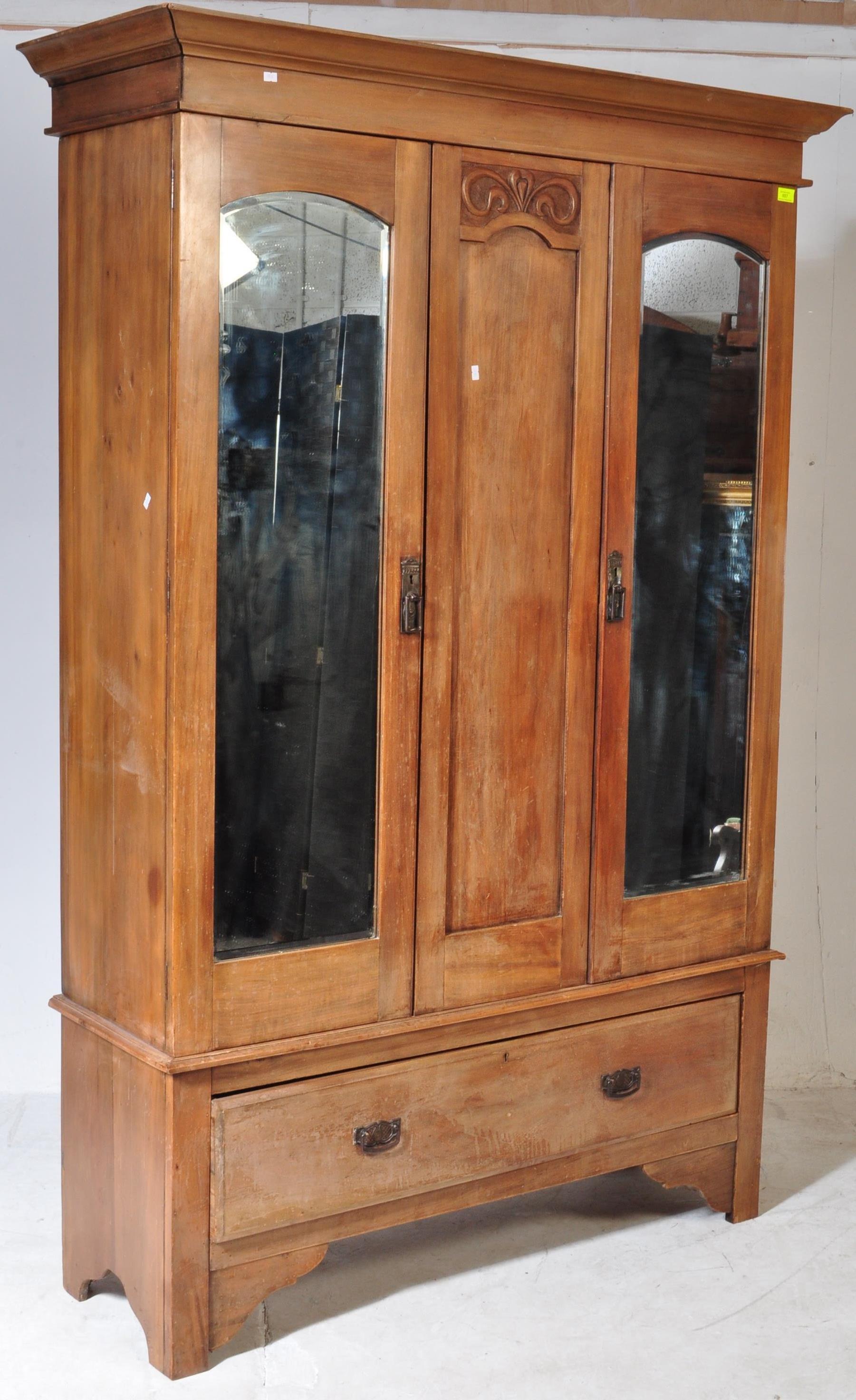 EDWARDIAN SATIN WALNUT WARDROBE ARMOIRE