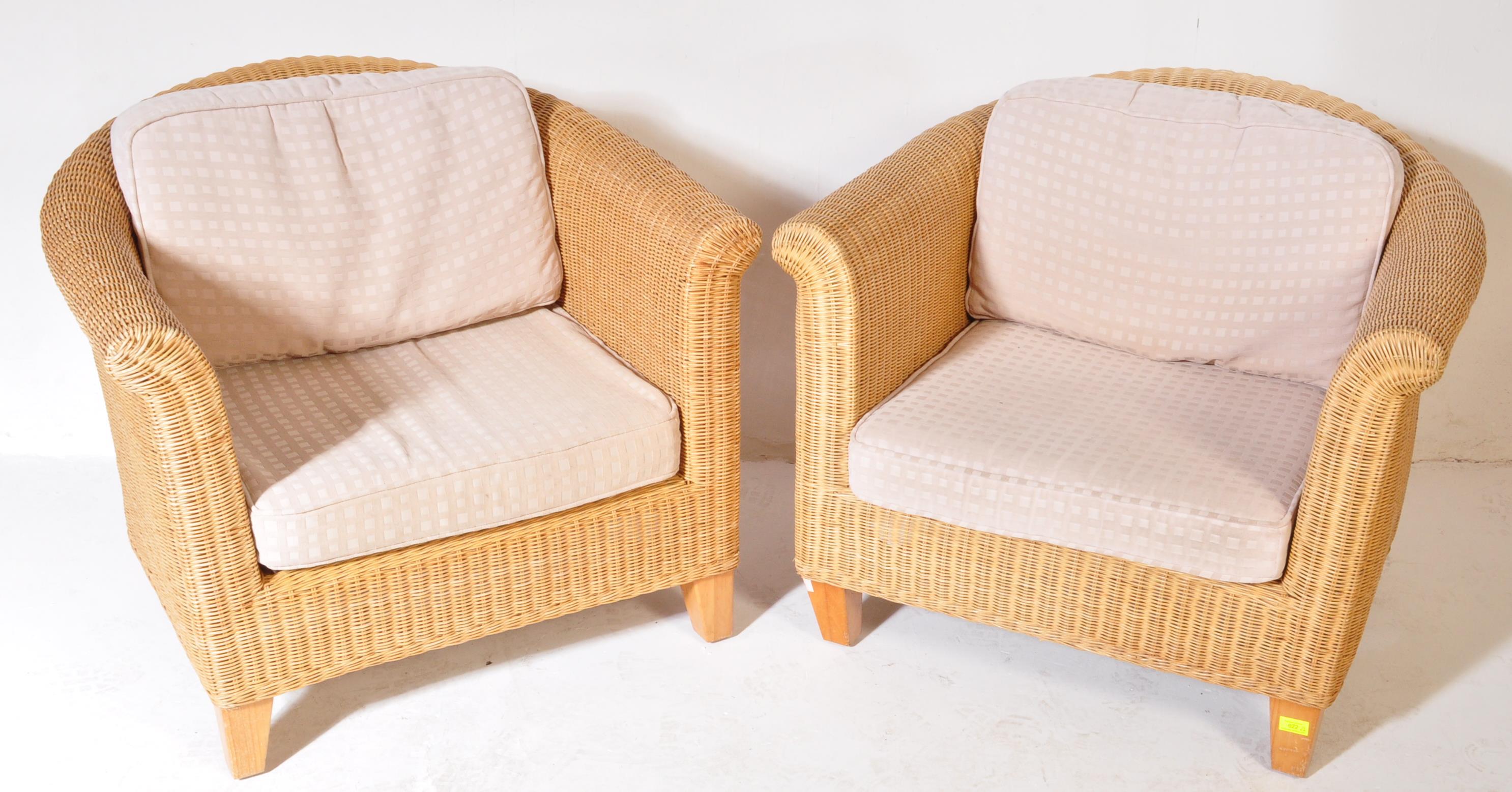 PAIR OF RATTAN WICKER TUB CONSERVATORY ARMCHAIRS - Image 2 of 4