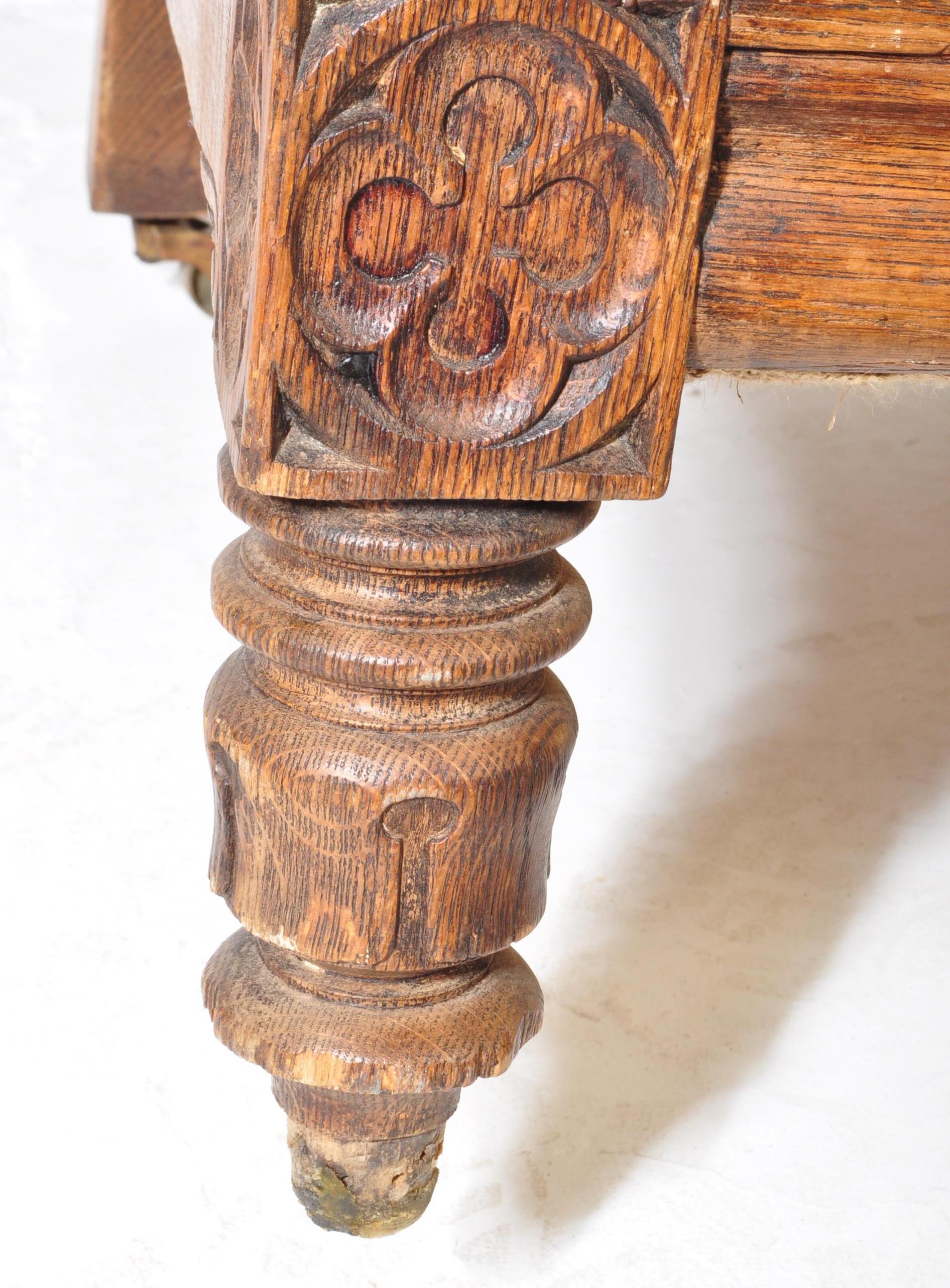 WILLIAM IV ENGLISH CARVED OAK AND LEATHER LIBRARY CHAIR - Image 5 of 6