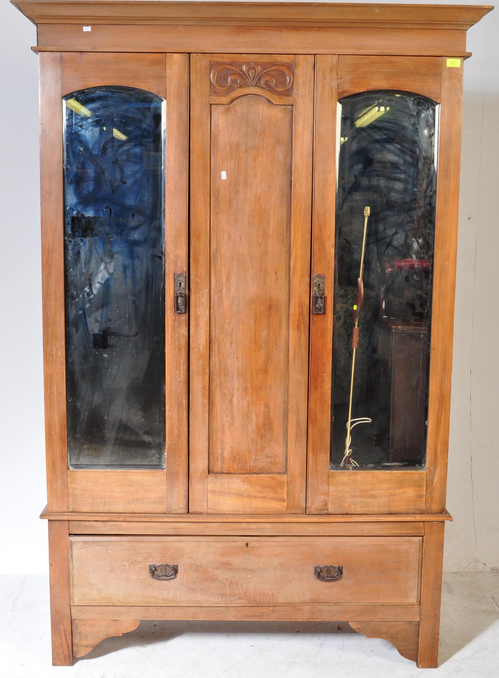 EDWARDIAN SATIN WALNUT WARDROBE ARMOIRE - Image 2 of 5