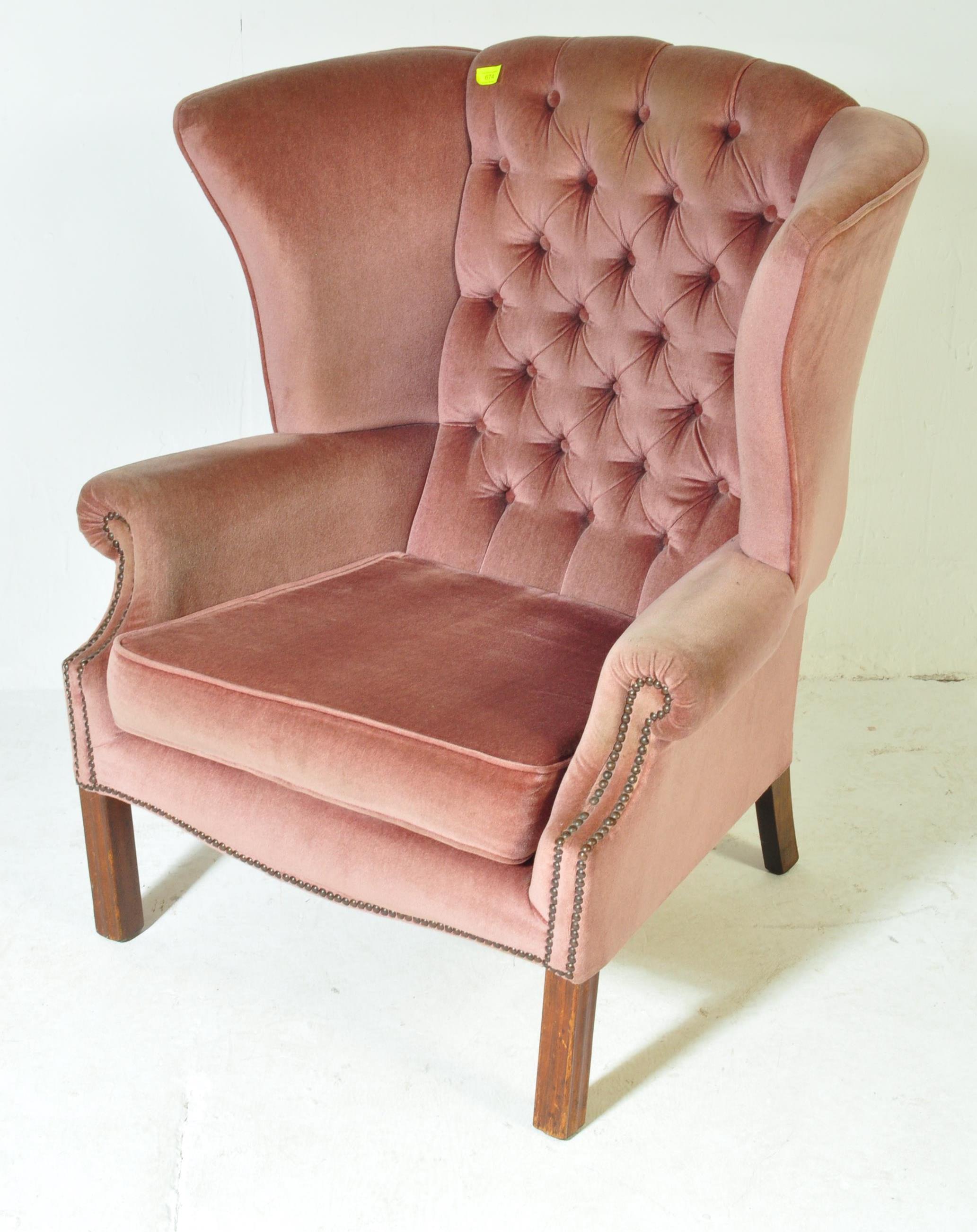 VINTAGE MID 20TH CENTURY PINK UPHOLSTERED WINGBACK ARMCHAIR - Image 2 of 5