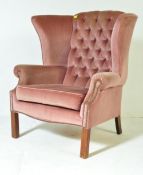 VINTAGE MID 20TH CENTURY PINK UPHOLSTERED WINGBACK ARMCHAIR