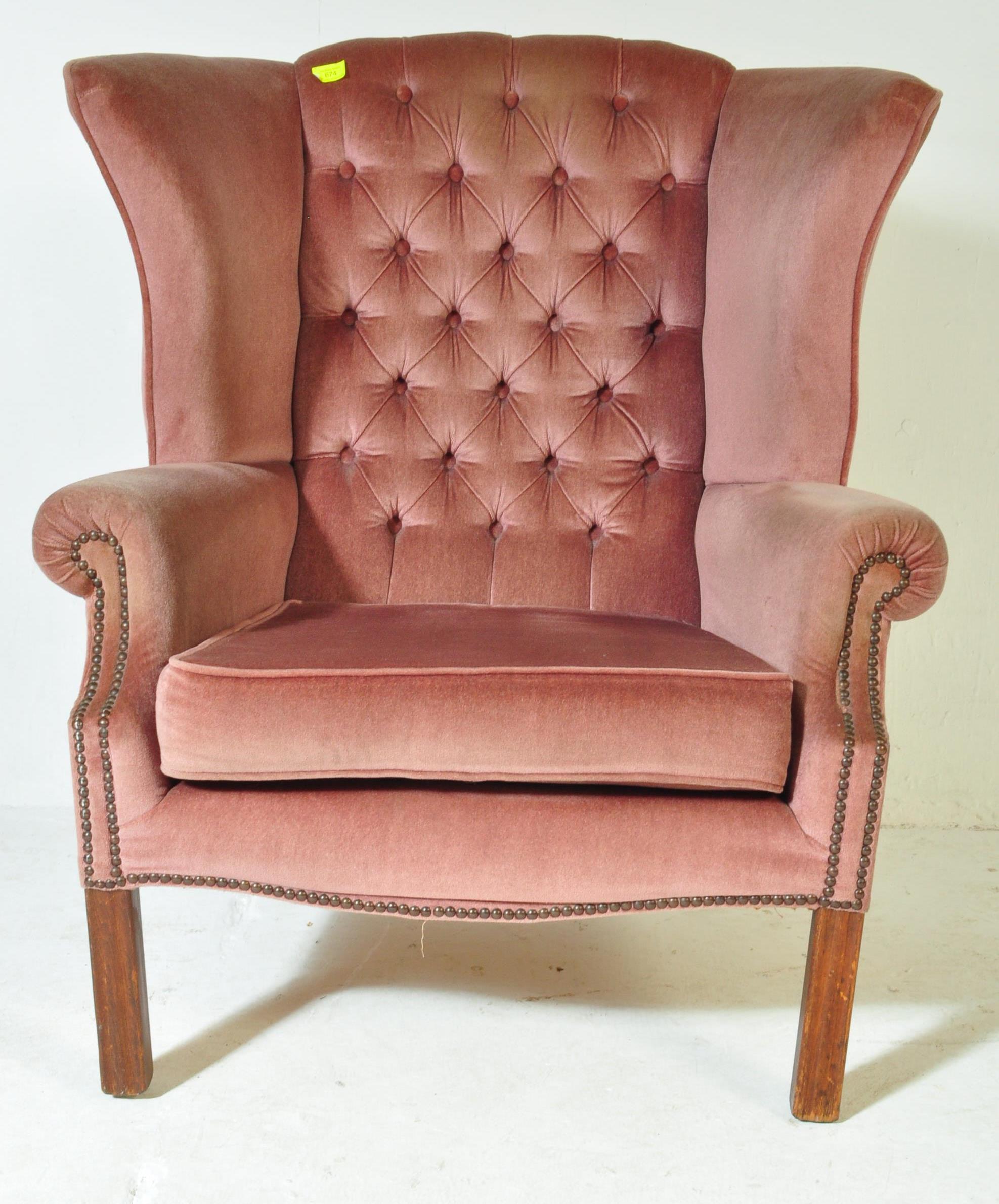 VINTAGE MID 20TH CENTURY PINK UPHOLSTERED WINGBACK ARMCHAIR - Image 3 of 5