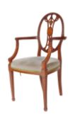 EDWARDIAN SATINWOOD CARVER ARMCHAIR