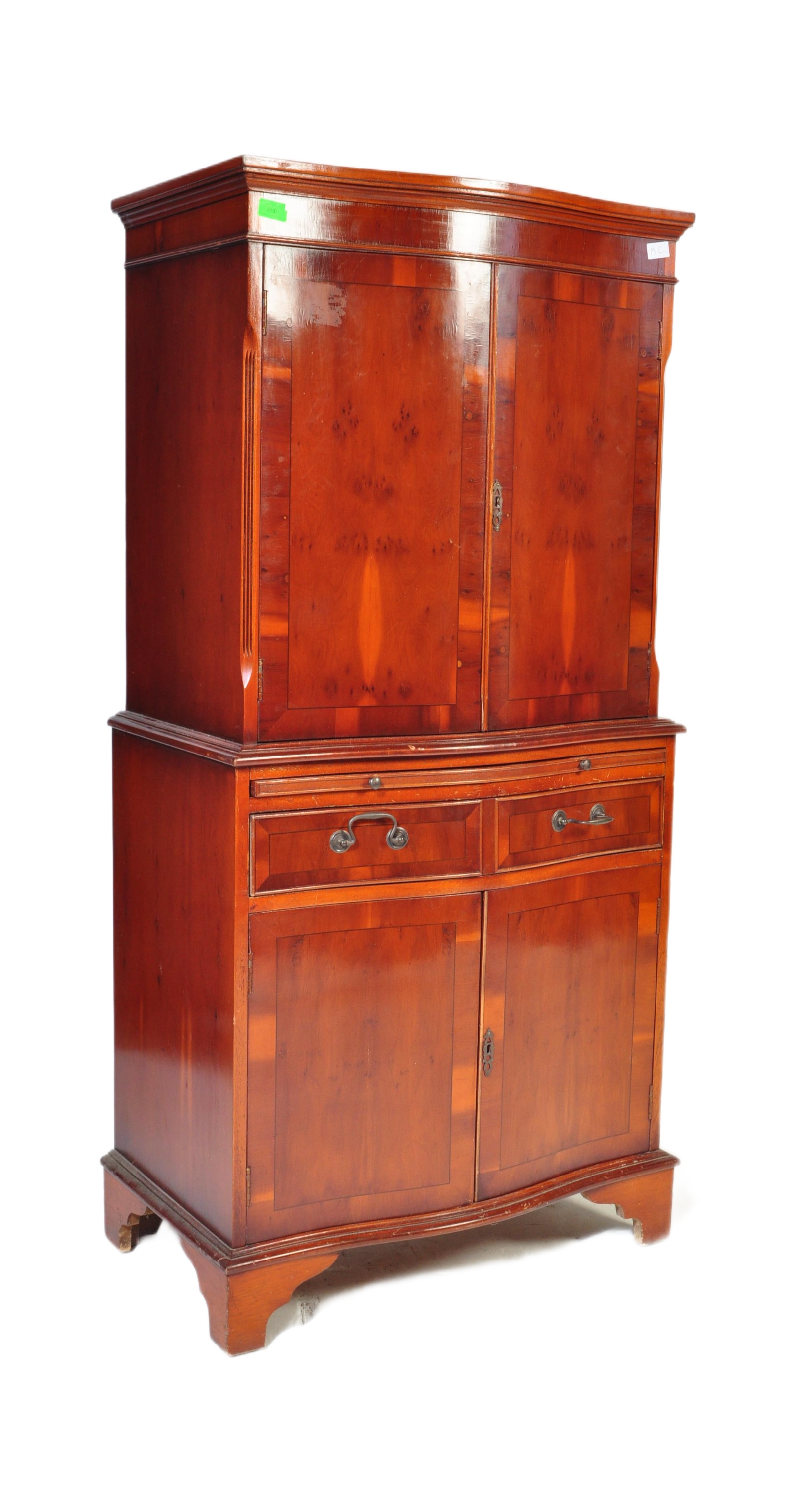 20TH CENTURY YEW AND MAHOGANY VENEER COCKTAIL CABINET