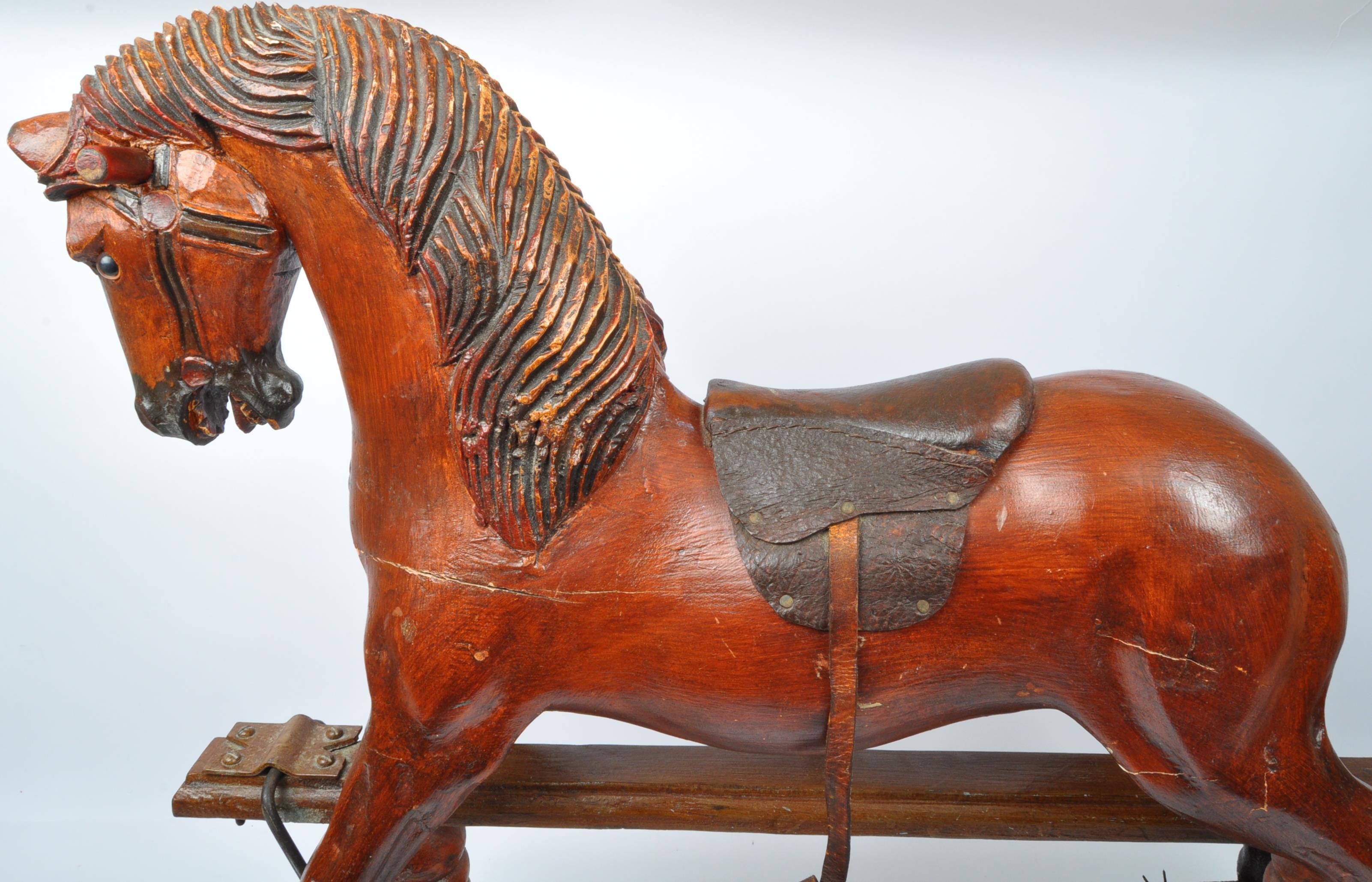 REPRO VICTORIAN CARVED WOOD ROCKING HORSE WITH LEATHER SADDLE - Image 2 of 5