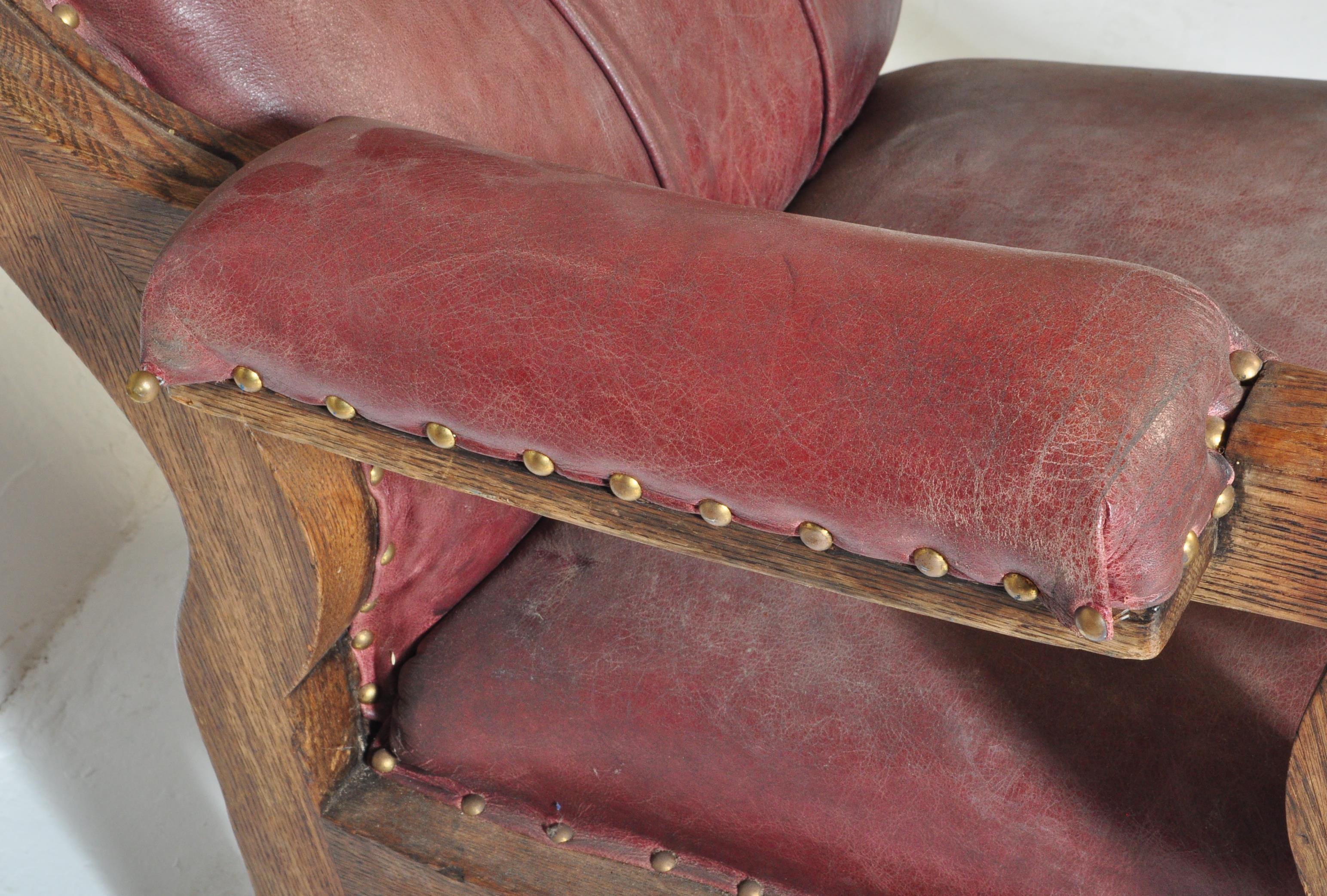 WILLIAM IV ENGLISH CARVED OAK AND LEATHER LIBRARY CHAIR - Image 4 of 6