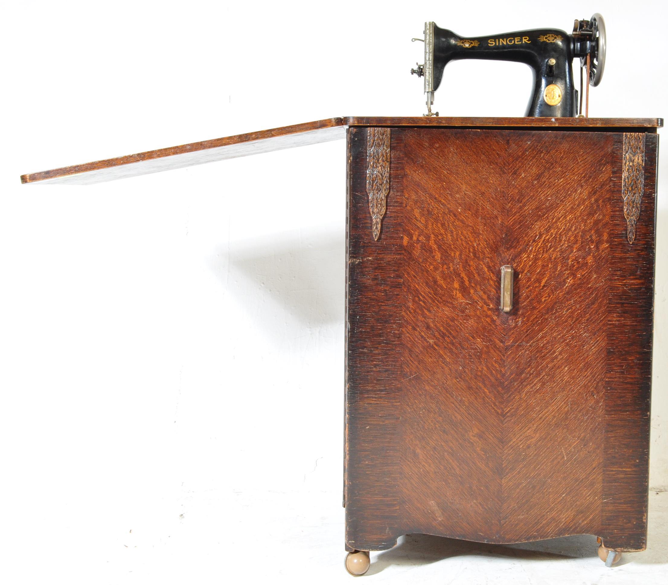 ART DECO OAK SINGER SEWING MACHINE CABINET - Image 2 of 6