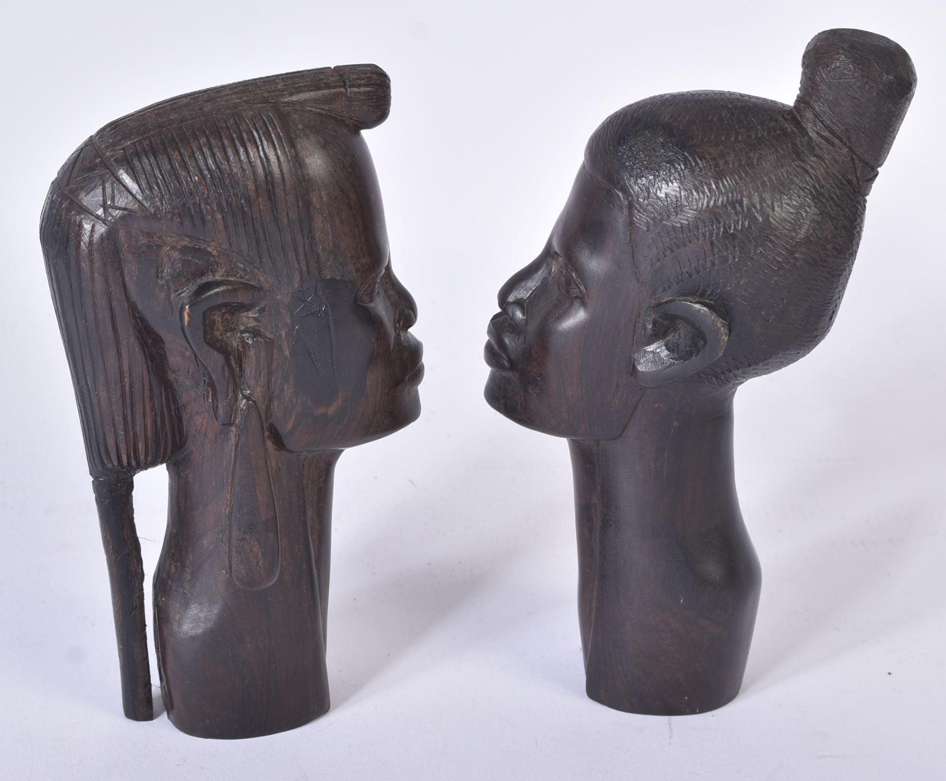 PAIR OF 20TH CENTURY AFRICAN HARDWOOD CARVED STATUES - Image 2 of 4