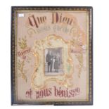 FRENCH 1920S EMBROIDERED MARRIAGE SOUVENIR WITH PHOTOGRAPH