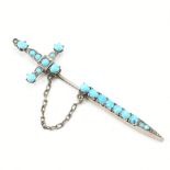 900 SILVER & TURQUOISE SWORD & SCABBARD JABOT PIN