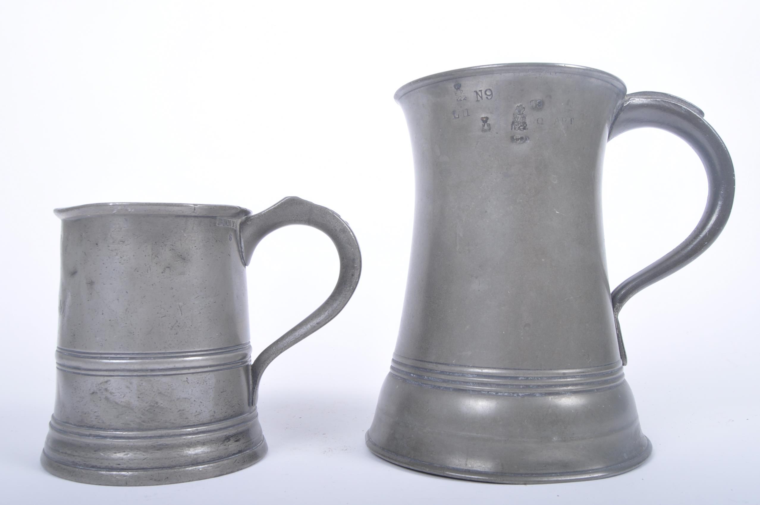 19TH CENTURY VICTORIAN LARGE PEWTER QUART TANKARD & OTHER - Image 2 of 6