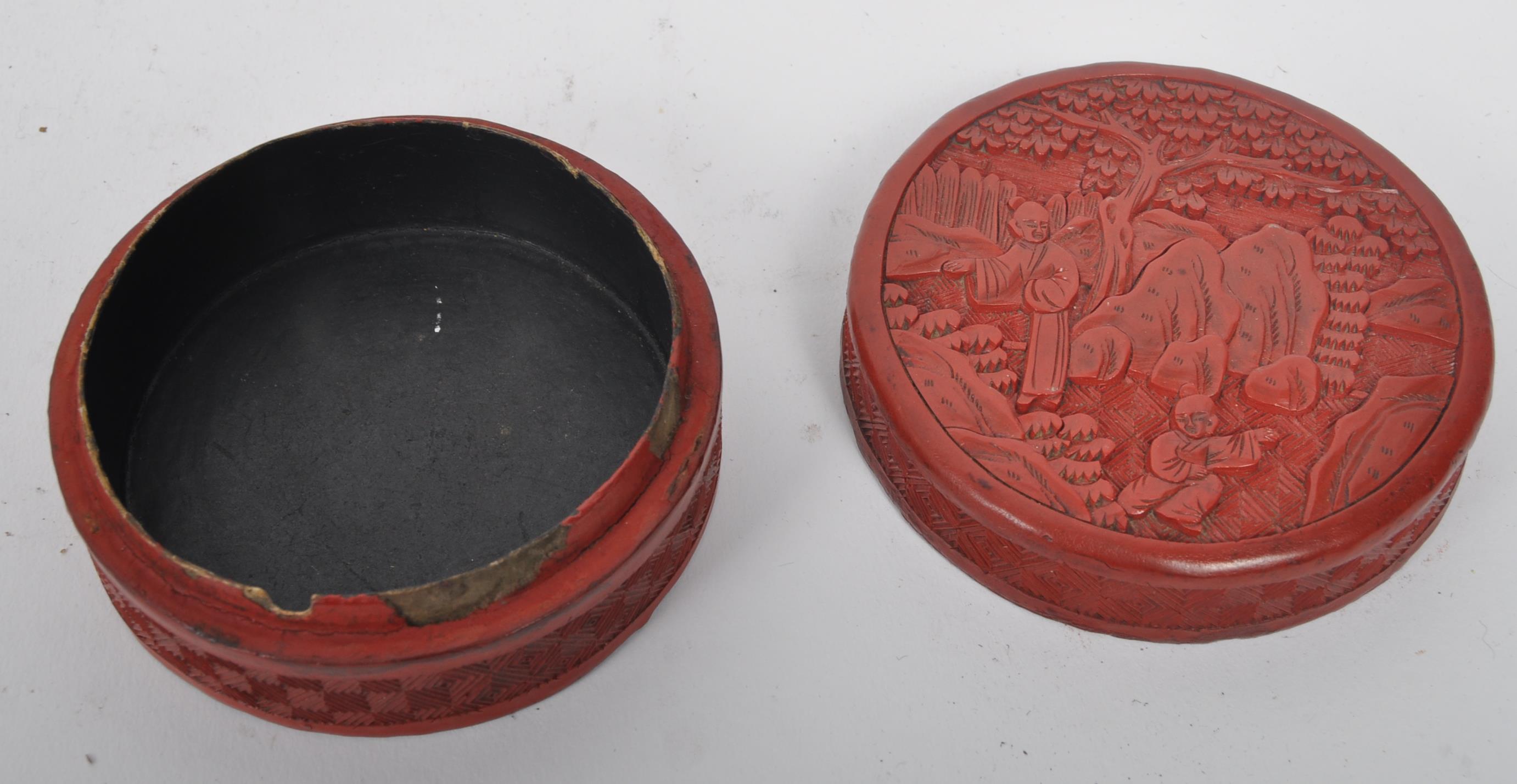 19TH CENTURY CHINESE CIRCULAR CINNABAR LACQUER BOX - Image 4 of 5