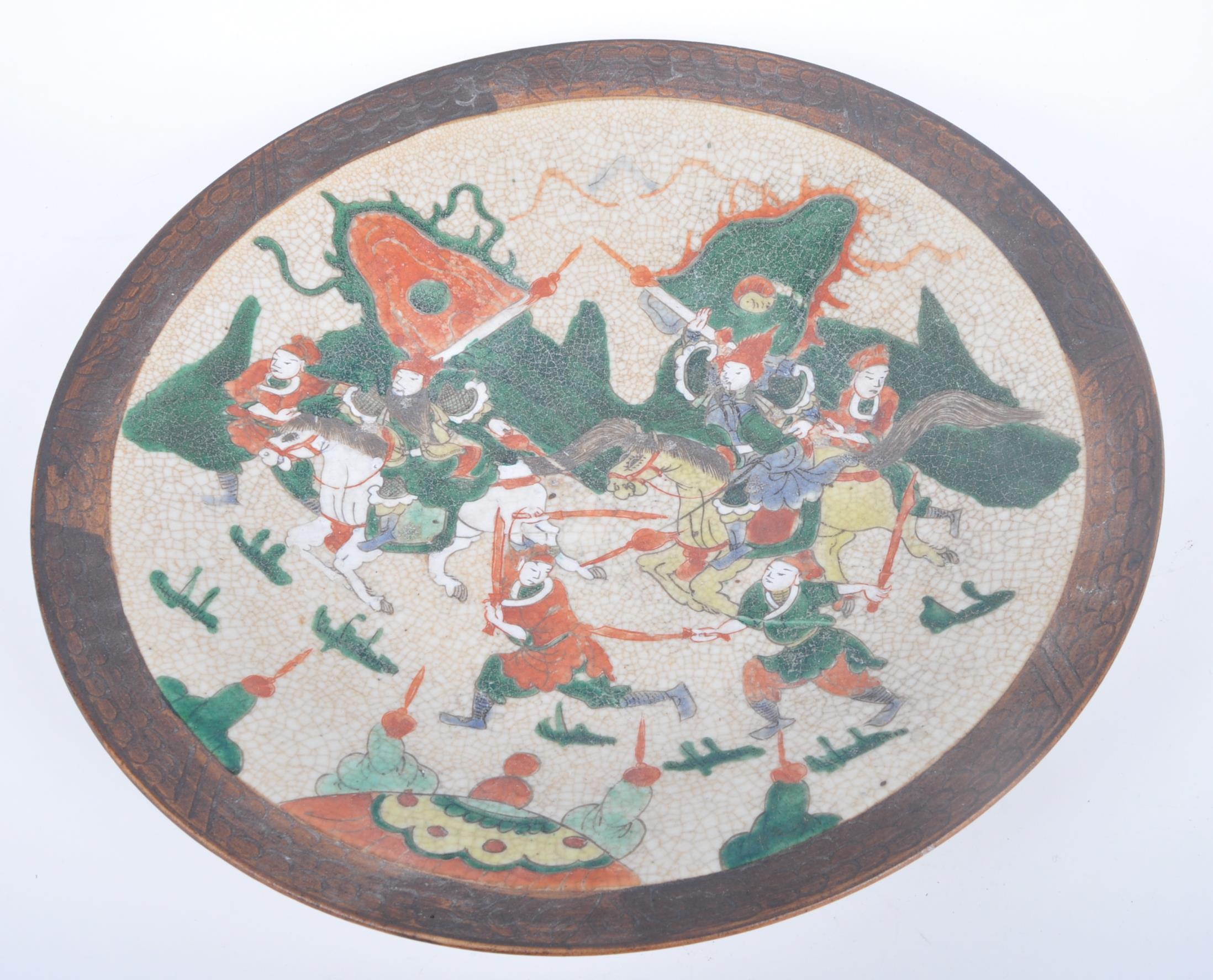 TWENTIETH CENTURY CHINESE CRACKLE GLAZE WARRIOR CHARGER - Image 2 of 8