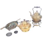 COLLECTION OF EARLY 20TH CENTURY BRASS KETTLES AND SCALES