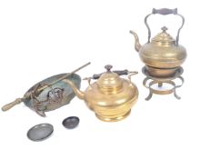 COLLECTION OF EARLY 20TH CENTURY BRASS KETTLES AND SCALES