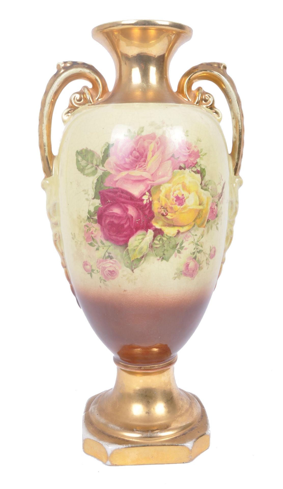 A VICTORIAN 19TH CENTURY TWIN HANDLED STAFFORDSHIRE VASE