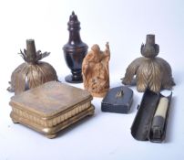 COLLECTION OF WOODEN AND METAL WARES - CANDLE HOLDER