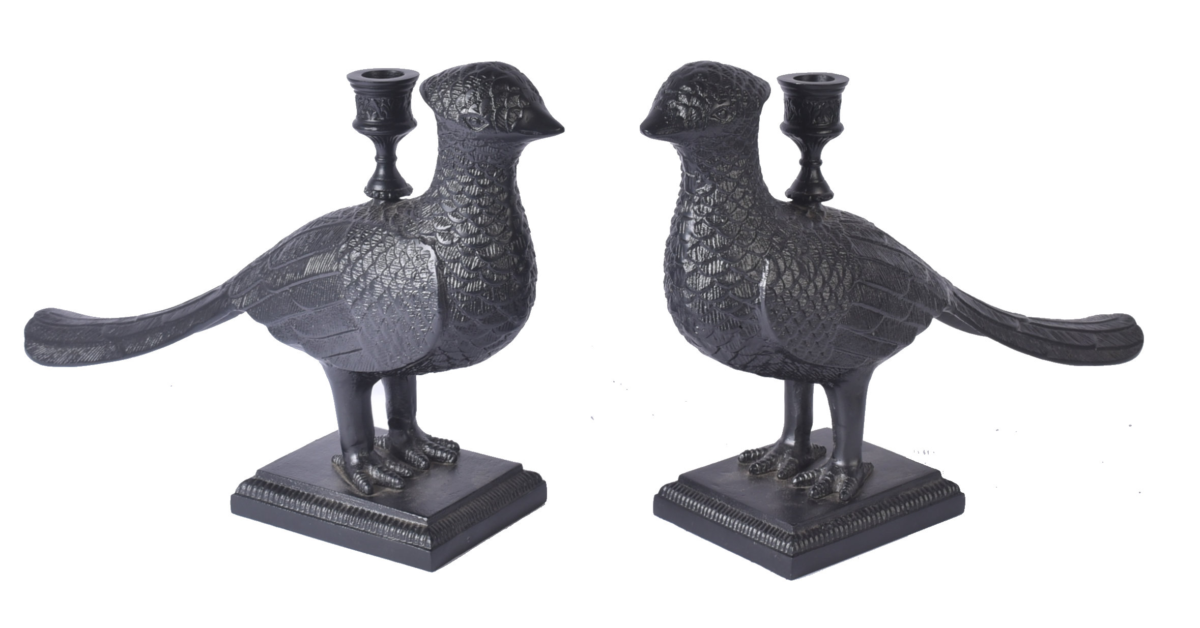 PAIR OF 20TH CENTURY METAL BIRD CANDLESTICK HOLDERS