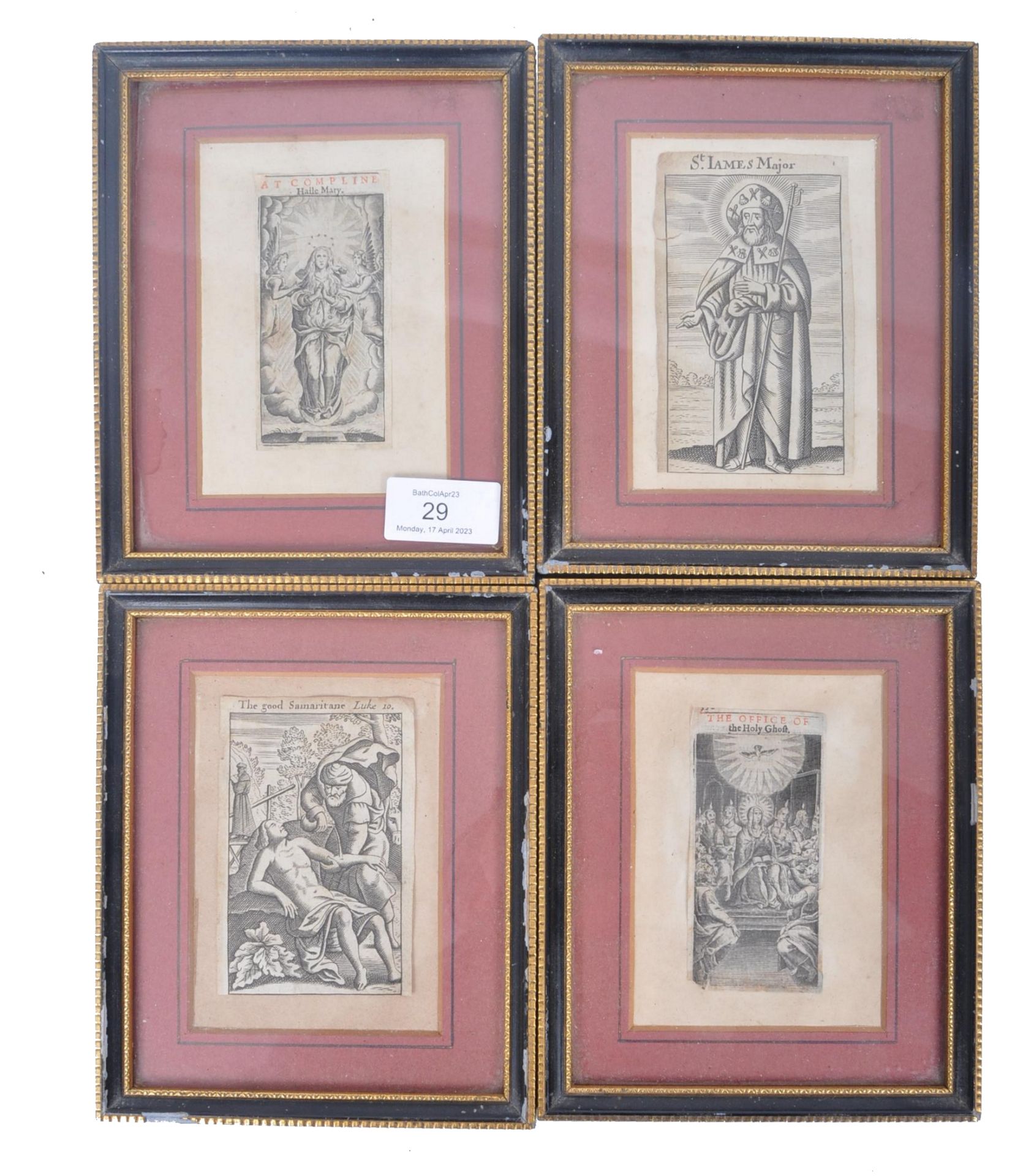 FOUR ANTIQUE FRAMED CHRISTIAN WOODBLOCK ENGRAVINGS