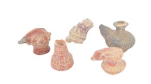 FIVE TERRACOTTA BELIEVED ROMAN PIPING PIECES / JUGS