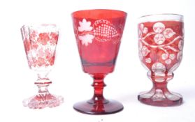 THREE 19TH CENTURY RUBY & ACID ETCHED DRINKING GLASSES