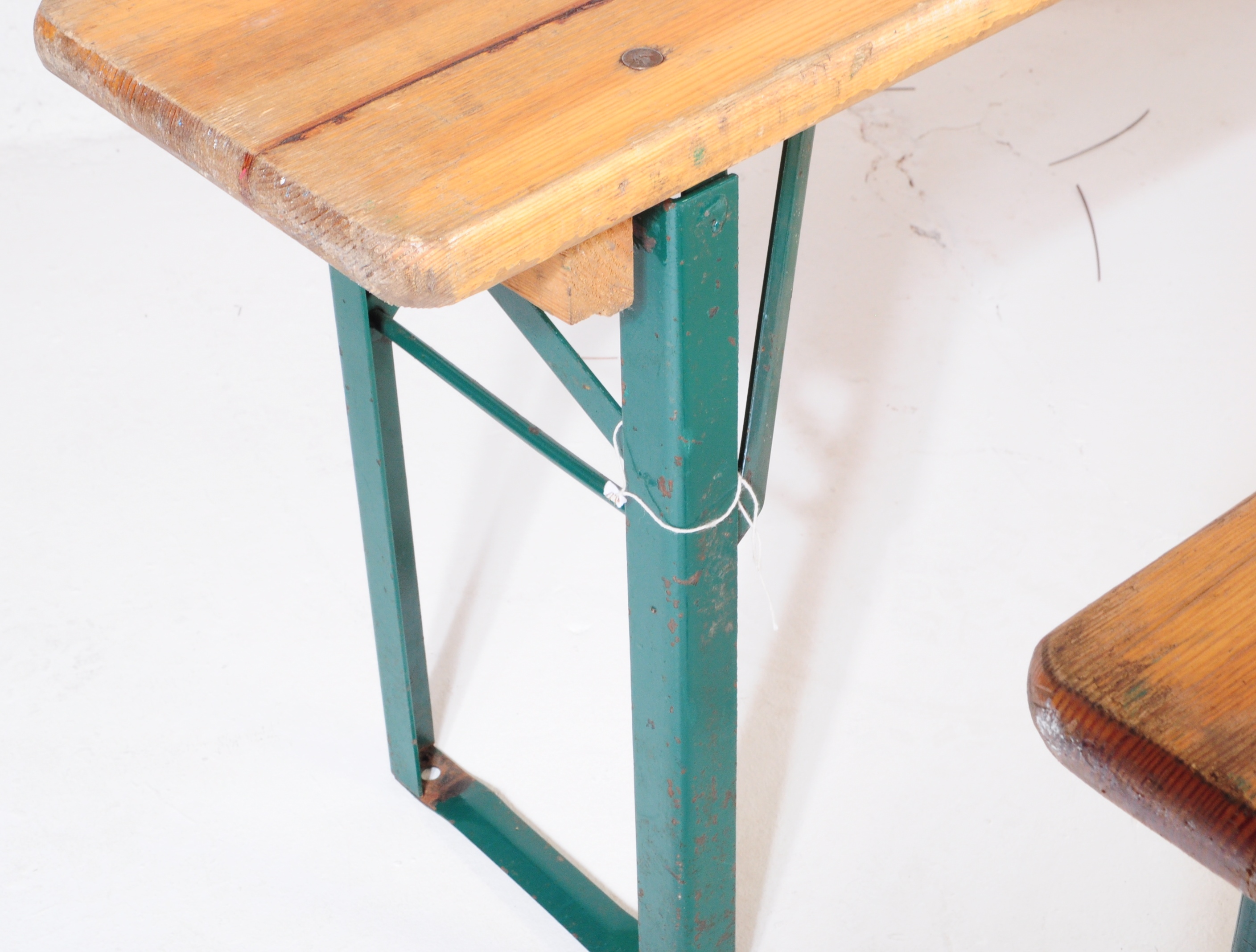 NATURA - PAIR OF RETRO INDUSTRIAL / SCHOOL FOLDING BENCHES ON METAL LEGS - Image 8 of 9