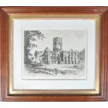 FOUNTAINS ABBEY YORK ETCHING BY ALBANY EDWARDS