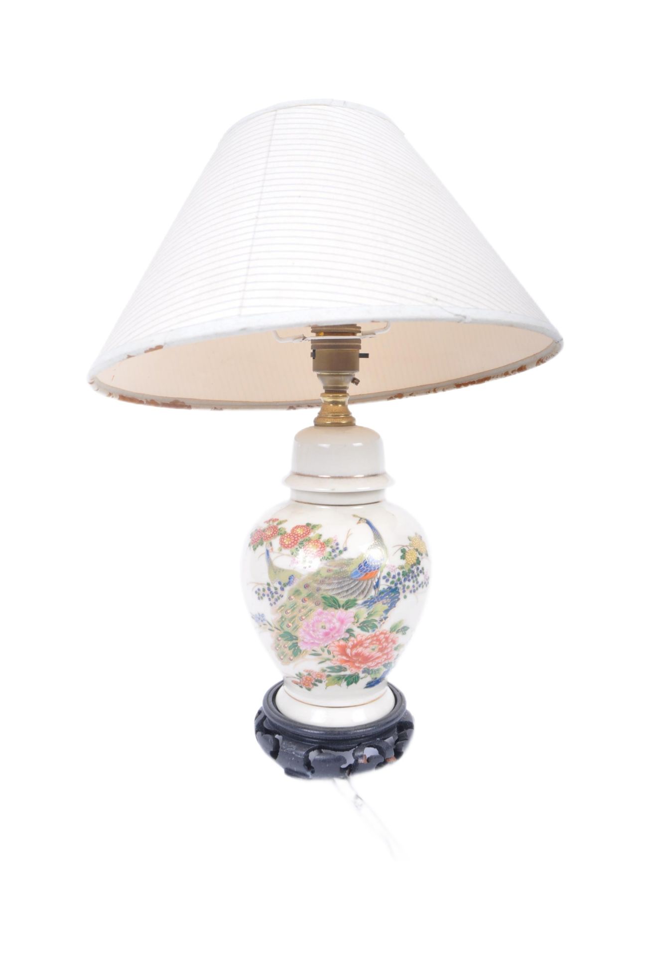 VINTAGE CHINESE URN TURNED LAMP TO FEATURE PEACOCK DISPLAY