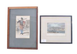 TWO ANTIQUE FRAMED 19TH CENTURY HANDCOLOURED ENGRAVINGS