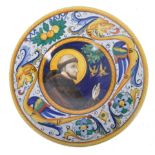 MID CENTURY ITALIAN MAJOLICA PAINTED PLATE DEPICTING A MONK