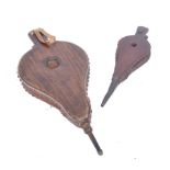 PAIR OF LEATHER 19TH CENTURY CONTINENTAL ELM BELLOWS & OTHER