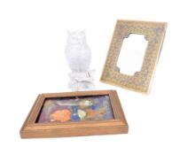 COLLECTABLES: PERSIAN MIRROR, PORCELAIN OWL & OIL ON CANVAS