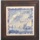 DIORAMA OF FOUR DELFT DUTCH TILES PORTRAYING SHIPS