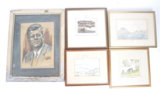 COLLECTION OF ETCHINGS, WATERCOLOURS AND PORTRAIT STUDY