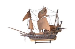 MODEL OF AN ELIZABETHAN WARSHIP WITH RIGGING & SAILS