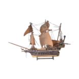 MODEL OF AN ELIZABETHAN WARSHIP WITH RIGGING & SAILS