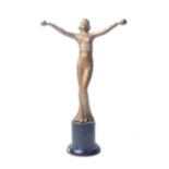 20TH CENTURY ART DECO SPELTER FIGURE OF LADY ON STAND