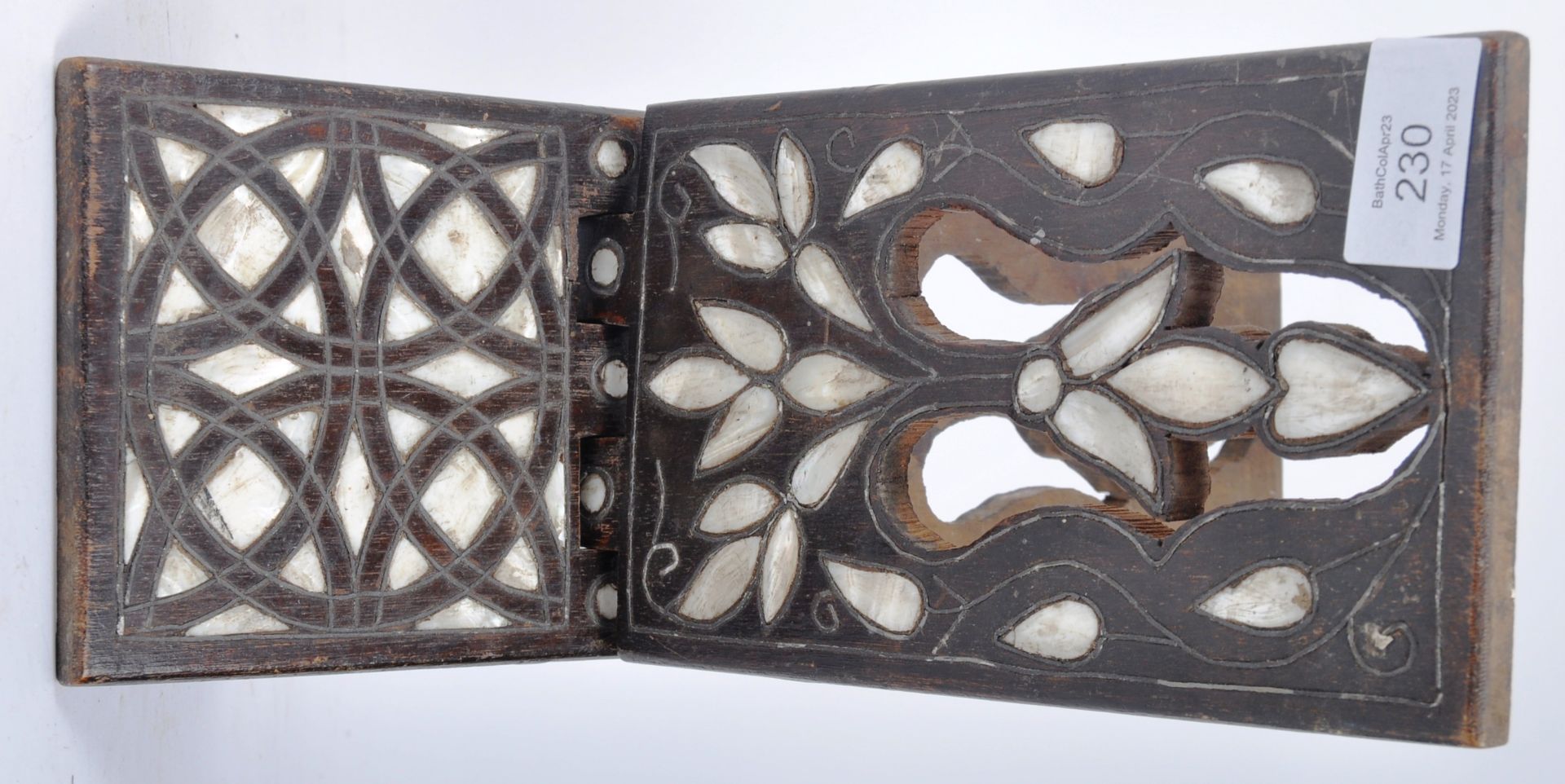 19TH CENTURY ISLAMIC MOTHER OF PEARL FOLDING QURAN STAND - Image 3 of 7