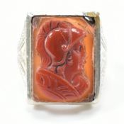VINTAGE WHITE GOLD & CARVED CAMEO RING