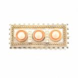 ANTIQUE GOLD CORAL & PEARL BROOCH PIN