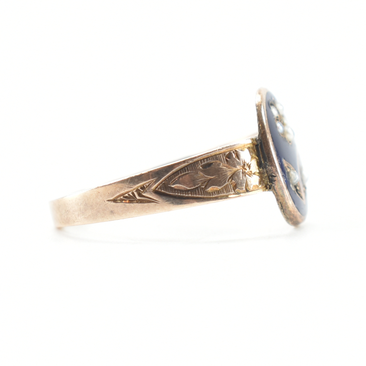 VICTORIAN 12CT GOLD ENAMEL PEARL FORGET-ME-NOT RING - Image 5 of 8