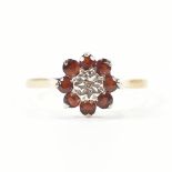 HALLMARKED 9CT GOLD GARNET & DIAMOND CLUSTER RING